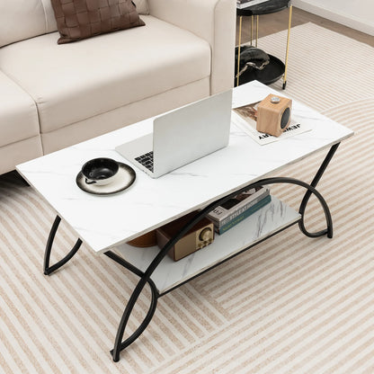 Industrial Engineered Wood Coffe Table with Storage Shelf, White