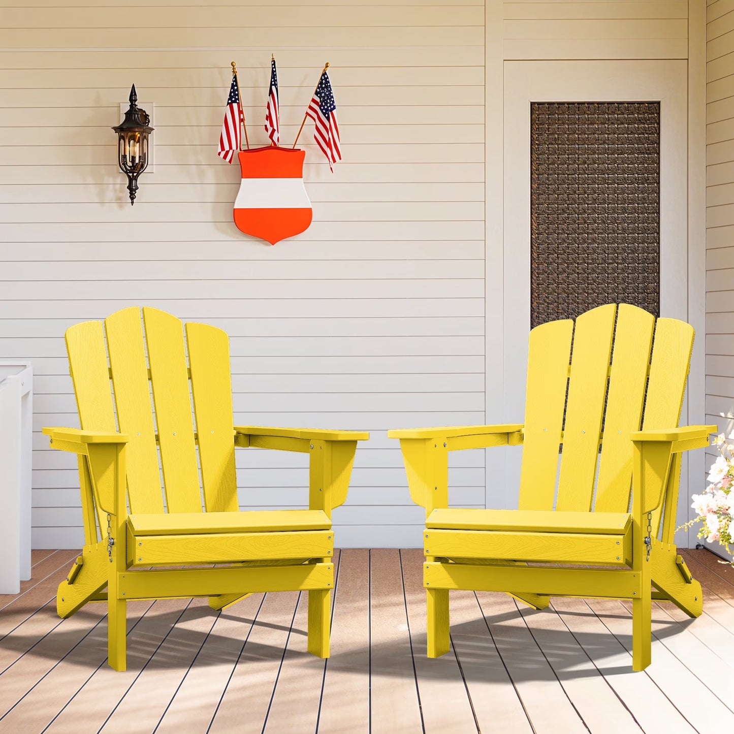 Adirondack Chair, Plastic Folding Outdoor Patio Lawn Chairs, outside HDPE Chairs for Lawn, Yard, Black