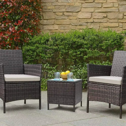 3 Pieces Patio Furniture Sets Outdoor Patio Chairs Set of 2 PE Rattan Wicker Chairs with Table for Garden Porch Lawn Poolside(B