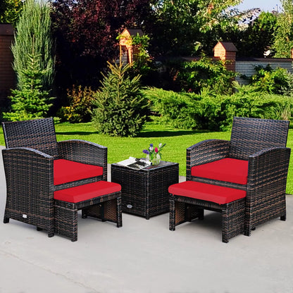 Costway 5PCS Patio Rattan Wicker Furniture Set Sofa Ottoman W/ Cushions