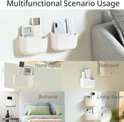 2 Pack TV Remote Holder Wall Mount Remote Control Holder for Bed Universal Bedside Wall Remote Holder Caddy Organizer Hole-Free Remote Control Holder (For 2 or 3 Remote Controls–White