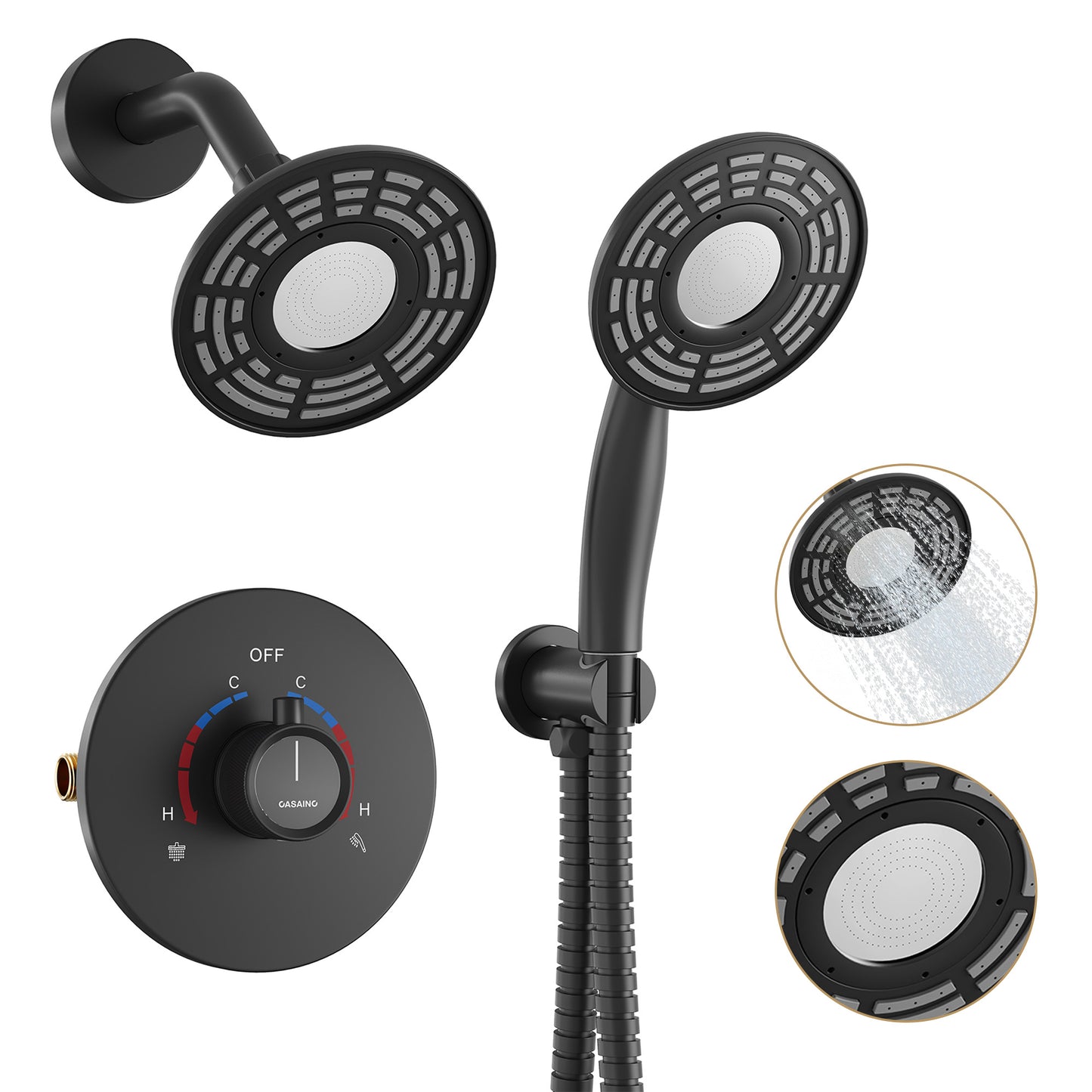 CASAINC 5 Inches Wall Mounted Dual Head Shower System with Handheld Spray