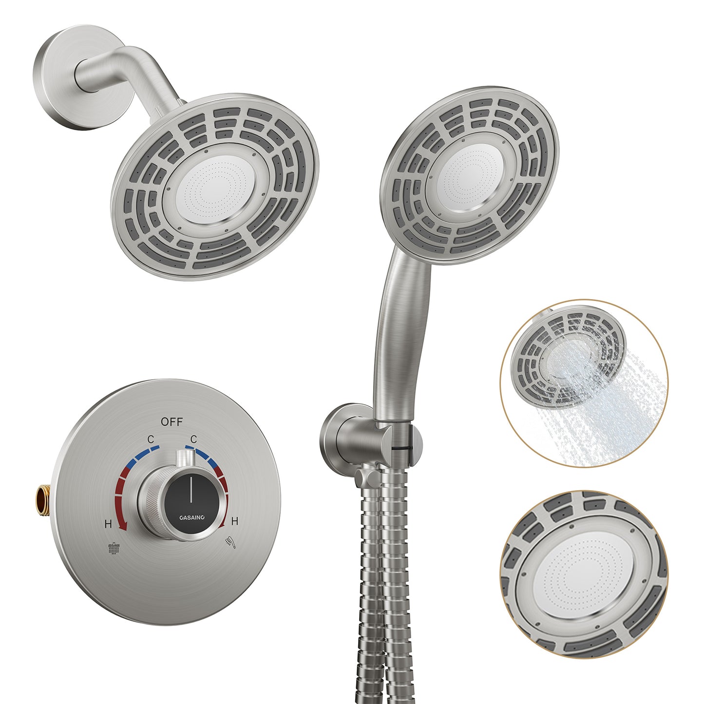 CASAINC 5 Inches Wall Mounted Dual Head Shower System with Handheld Spray