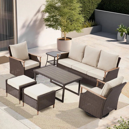 7-Piece Patio Furniture Set with Swivel Chair