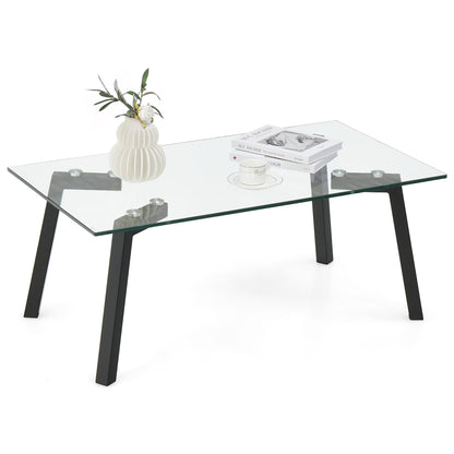 Tempered Glass Coffee Table Modern Center Table with Metal Frame for Living Room