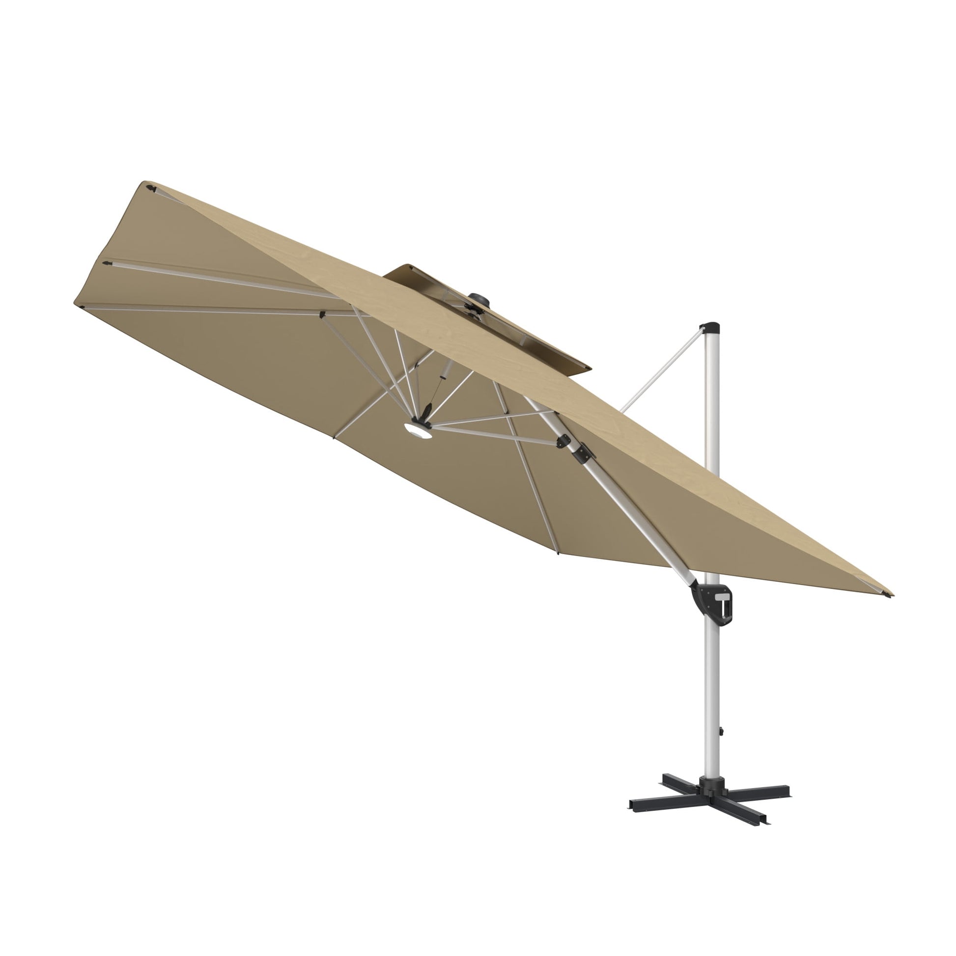 CASAINC 11 ft Square LED Outdoor Offset Cantilever Patio Umbrella with Solar Lights - No Base Included, Beige