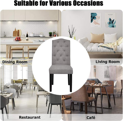 Dining Chairs Set of 2, Tufted Fabric Dining Room Chairs with Nailed Head, Parsons Chairs with Padded Seat, Tall Backrest, Modern Upholstered Armless Dining Chairs for Kitchen, Dining Room