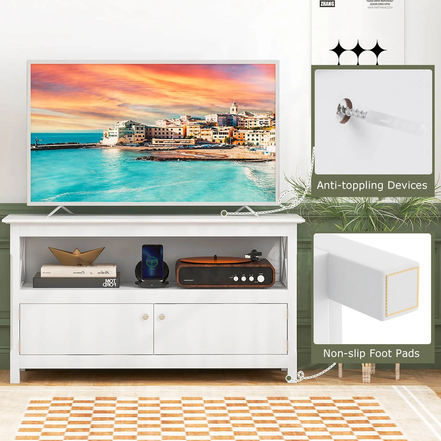 TV Cabinet Freestanding Wooden Console Media Entertainment Center Living Room