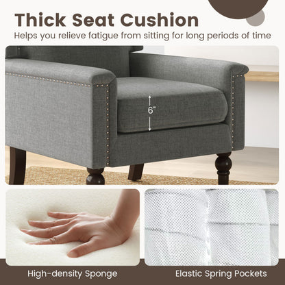 Mid-Century Modern Armchair Linen Fabric Upholstered Accent Chair with Cushion