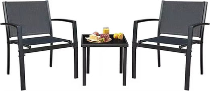 3 Pieces Patio Furniture Set Outdoor Textilene Patio Chairs with Coffee Table Modern Patio Conversation Bistro Set for Lawn, Ga