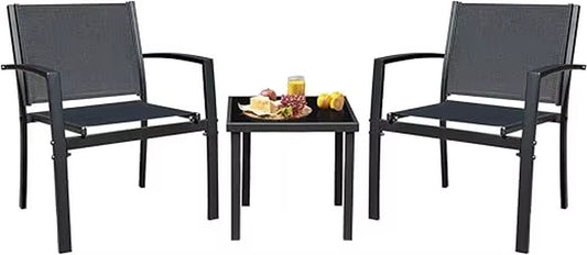 3 Pieces Patio Furniture Set Outdoor Textilene Patio Chairs with Coffee Table Modern Patio Conversation Bistro Set for Lawn, Ga