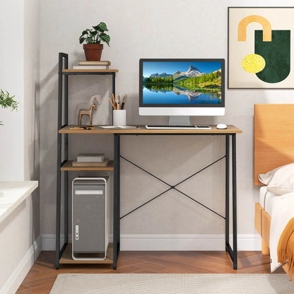 Home Office Desk with Bookshelf Host Stand Metal Frame Study Writing Desk