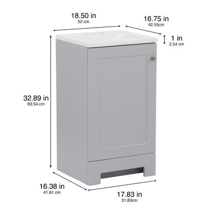 19 In. Single Sink Pearl Gray Bath Vanity with White Cultured Marble Top (Assembled)