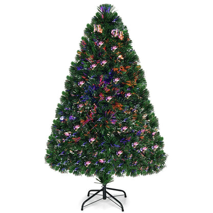 5Ft Pre-Lit Fiber Optic PVC Christmas Tree Metal Holiday