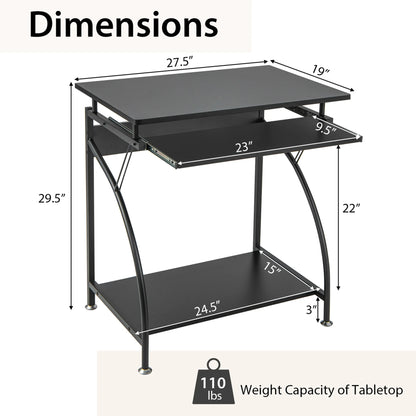 27.5" Laptop Table Computer Desk for Small Spaces with Pull-Out Keyboard Tray