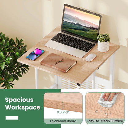 Adjustable Standing Desk with Footrest Mesh Panel Lockable Wheels Sit Home Office