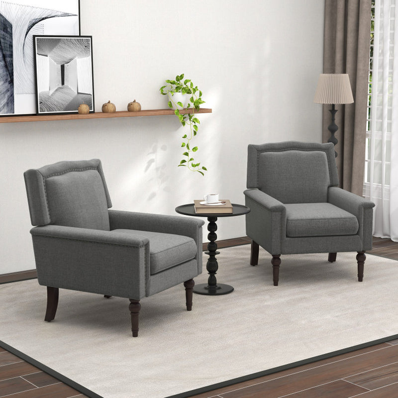 Mid-Century Modern Armchair Linen Fabric Upholstered Accent Chair with Cushion