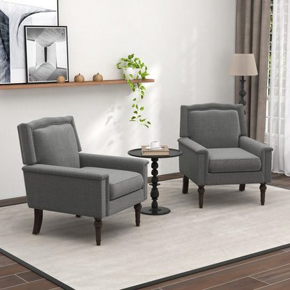 Mid-Century Modern Armchair Linen Fabric Upholstered Accent Chair with Cushion