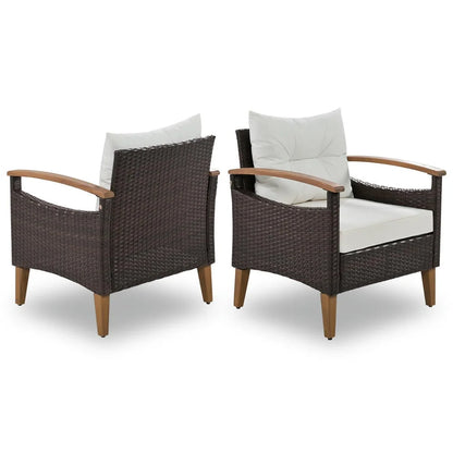 4-Piece Patio Seating Set, Patio Furniture Set, Patio Furniture Set, Wicker Garden Furniture with Wood Table and Legs, PE Rattan Outdoor Sofa Set for Balcony, Beige