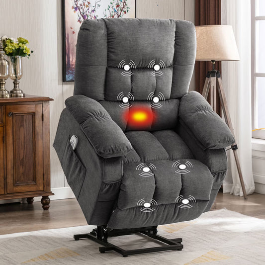 Power Lift Recliner Chair Recliners for Elderly with Heat and Massage Recliner Chair for Living Room with Infinite Position and Side Pocket,Usb Charge Port,Grey