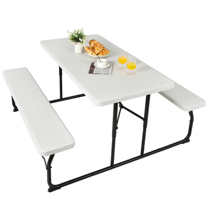 Folding Metal Picnic Table Set, White