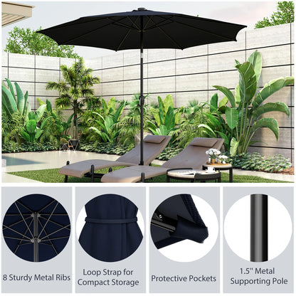 10' Navy round Market Patio Umbrellas, Solar Lighted