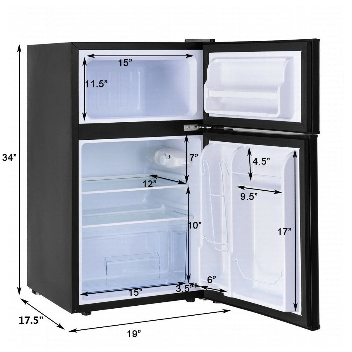 Refrigerator Small Freezer Cooler Fridge Compact 3.2 Cu Ft. Unit, Black