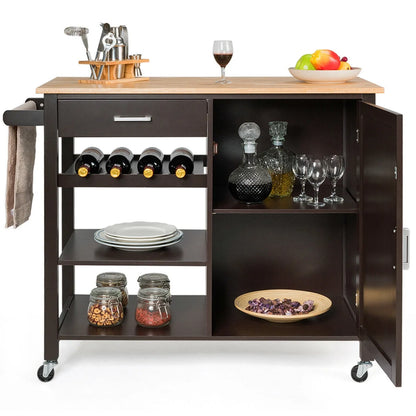 4-Tier Wood Kitchen Island Trolley Cart Storage Cabinet Brown
