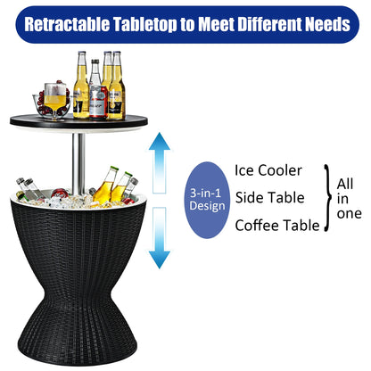 8 Gallon 3 in 1 Patio Rattan Cooler Bar Table Adjust Ice Bucket Black