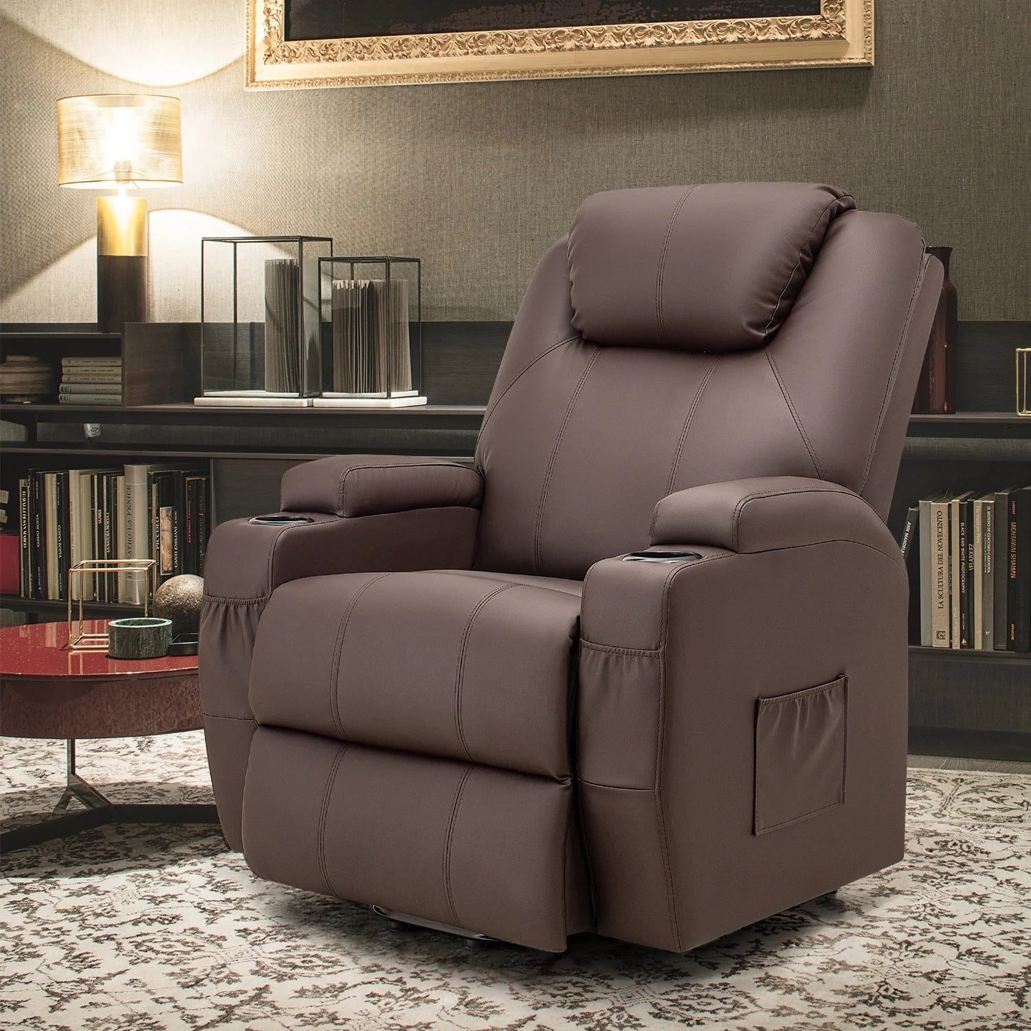 Electric Reclining Chair Elderly Lift Recliner with Massage Faux Leather,Brown