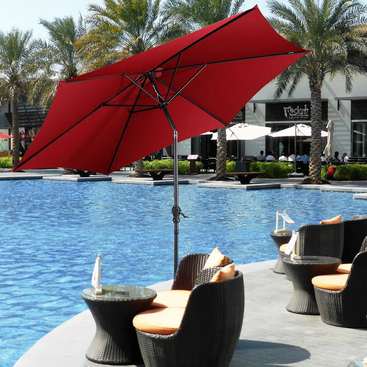96" Burgundy Solid Print Hexagon Market Patio Umbrella, UV Protective