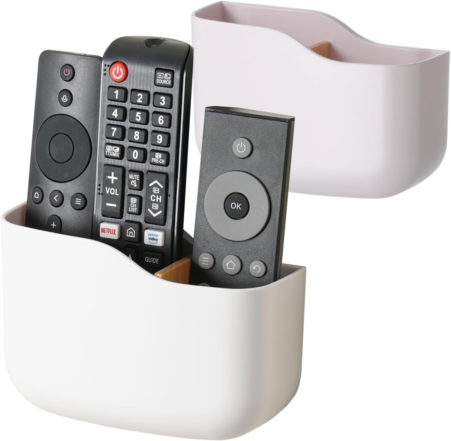 2 Pack TV Remote Holder Wall Mount Remote Control Holder for Bed Universal Bedside Wall Remote Holder Caddy Organizer Hole-Free Remote Control Holder (For 2 or 3 Remote Controls–White