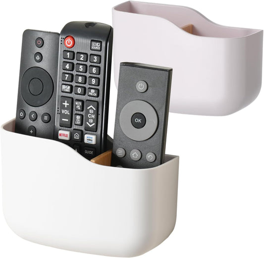 2 Pack TV Remote Holder Wall Mount Remote Control Holder for Bed Universal Bedside Wall Remote Holder Caddy Organizer Hole-Free Remote Control Holder (For 2 or 3 Remote Controls–White