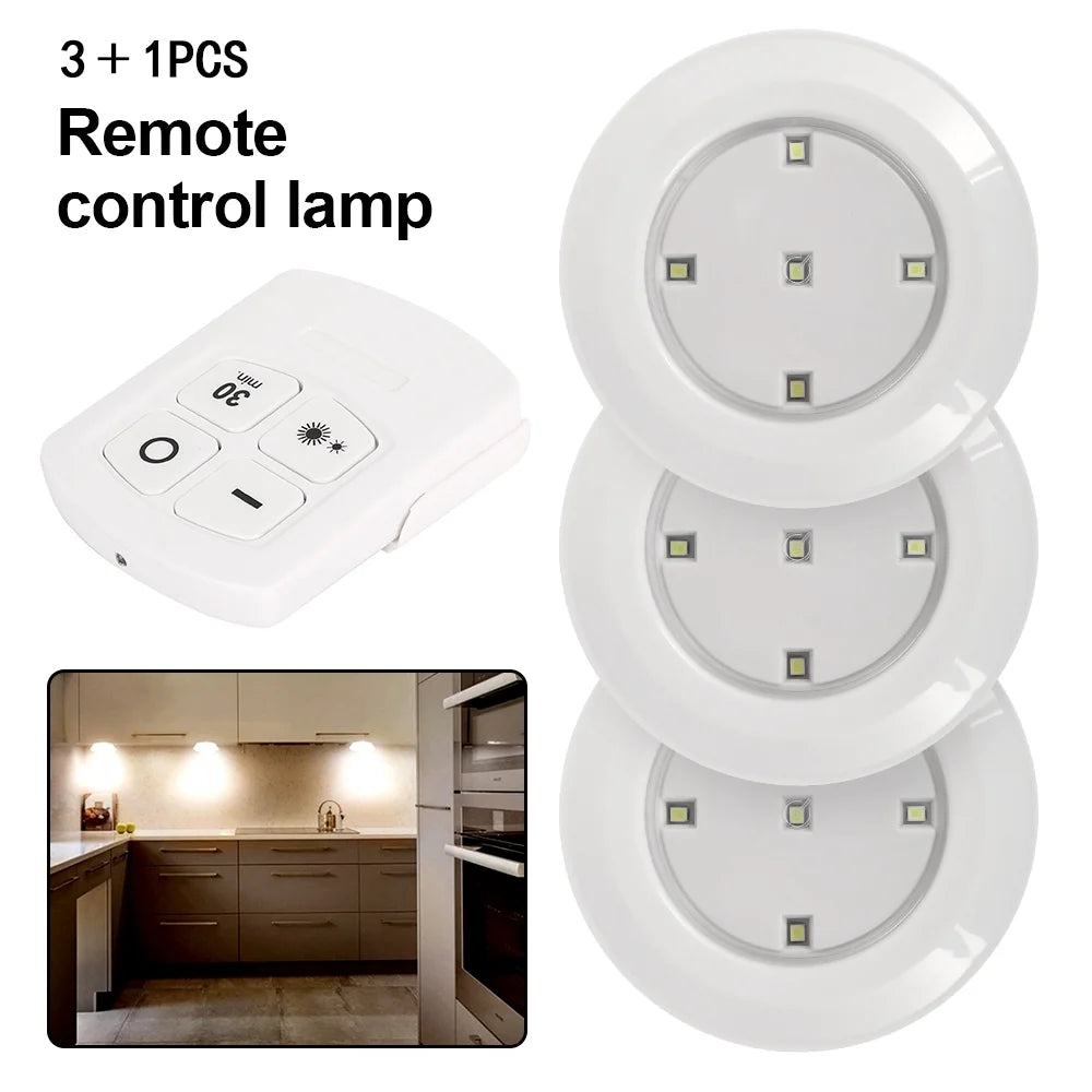 3 PACK Puck Lights with Remote Control, Wireless LED under Cabinet Lighting Battery Operated Powered Stair Closet Light for Closet Counter Kitchen