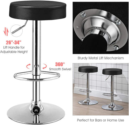 Bar Stool, Modern Swivel Backless round Barstool, PU Leather Armless Bar Chair with Height Adjustable, Chrome Footrest, Sturdy Metal Frame for Kitchen Dining Living Bistro Pub (Black, 1 Pc)