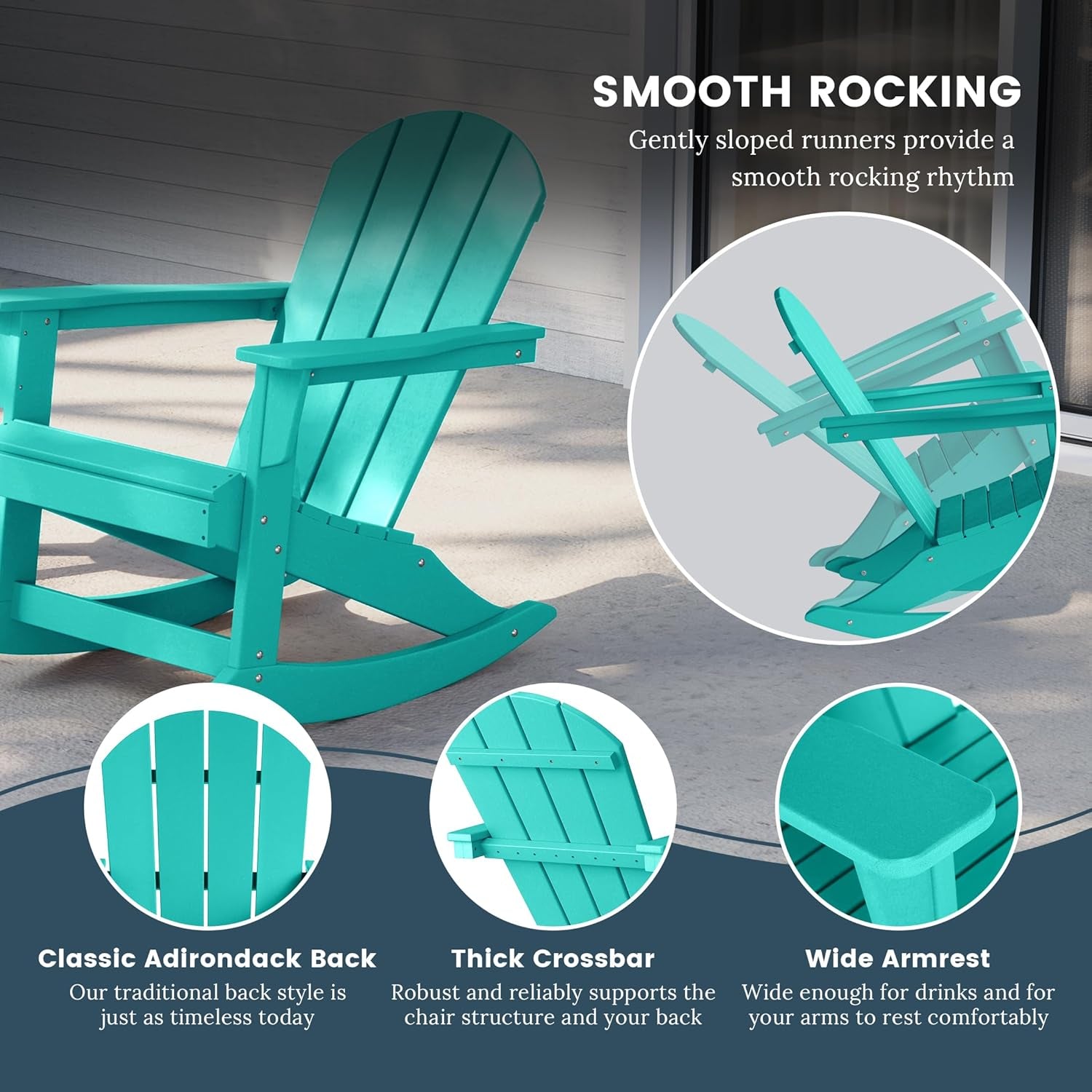 Westin Outdoor Laguna Rocking Poly Adirondack Chair (Set of 2), Turquoise