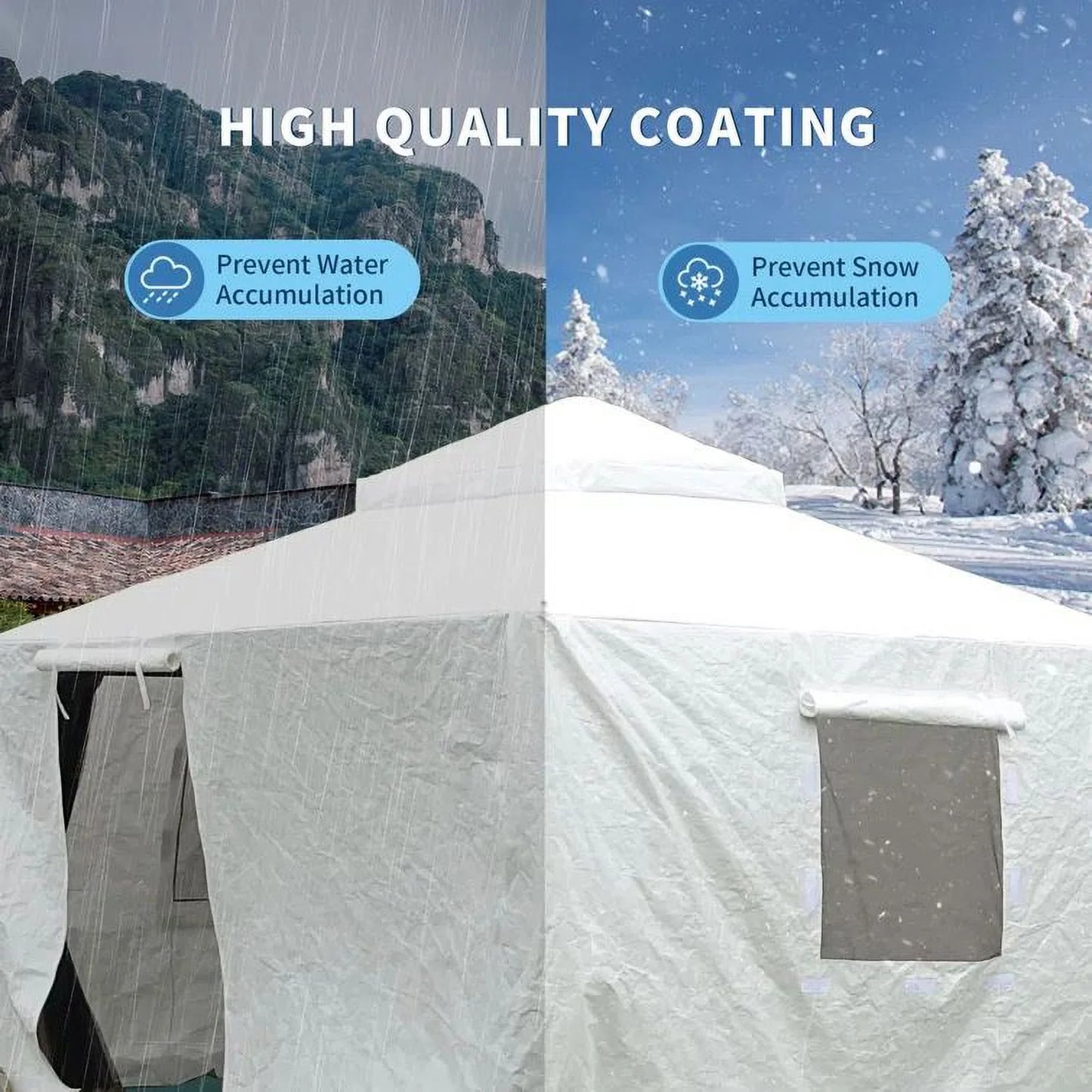 Gazebo Accessories 12' X 12' Double Roof Universal Winter Gazebo Cover for Hardtop Gazebos,Enclosed Cover with Sidewalls and Mesh Windows Waterproof (White) by