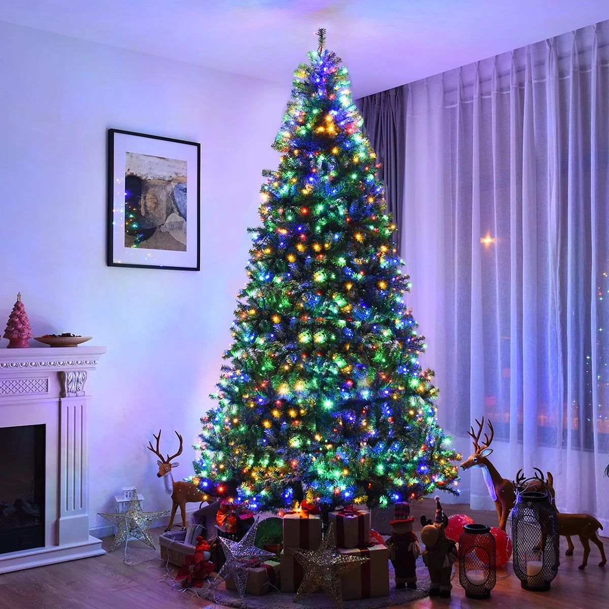 4Ft Pre-Lit Artificial Christmas Tree Hinged 100 LED Lights