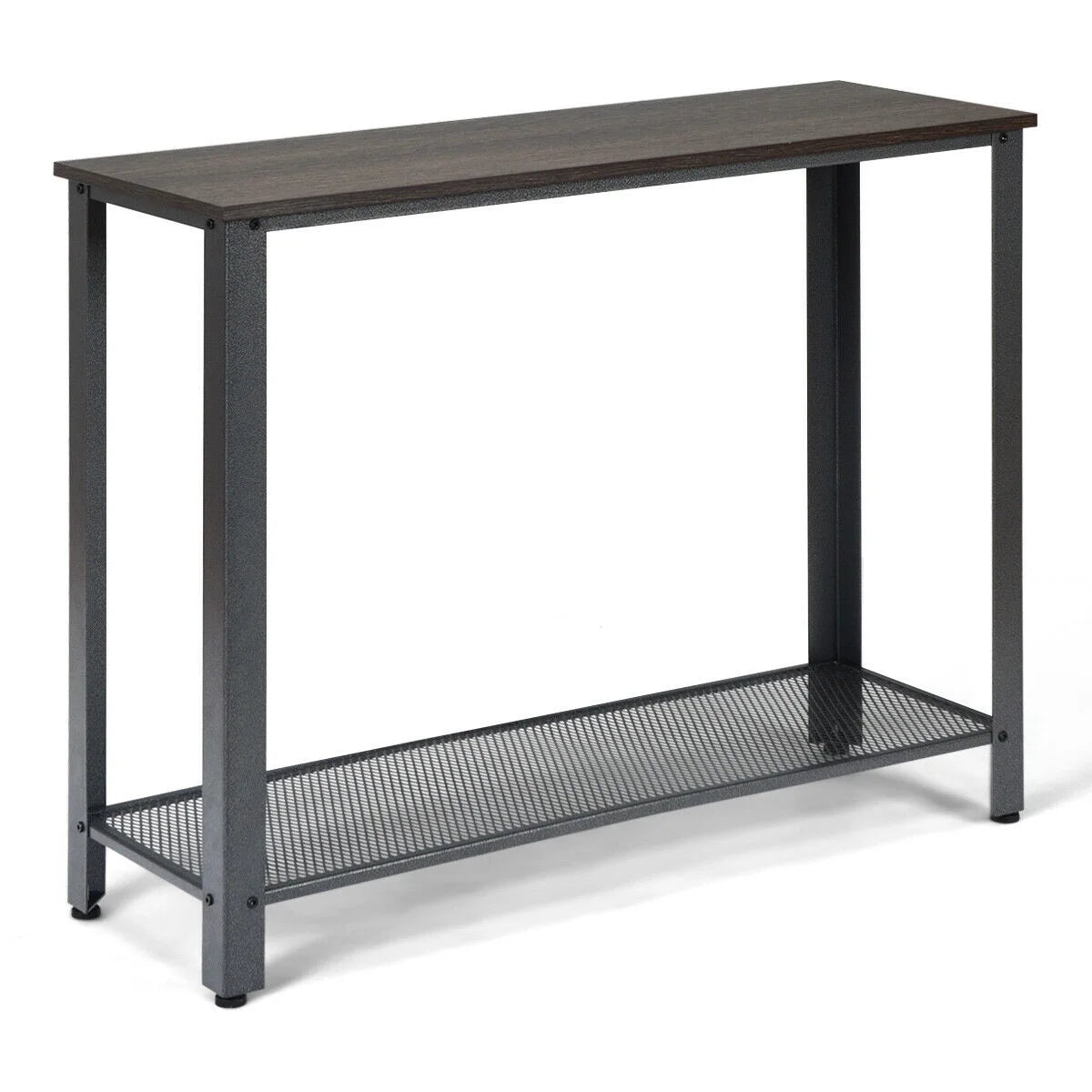 Console Sofa Table W/ Storage Shelf Metal Frame Wood Look Entryway Table Silver