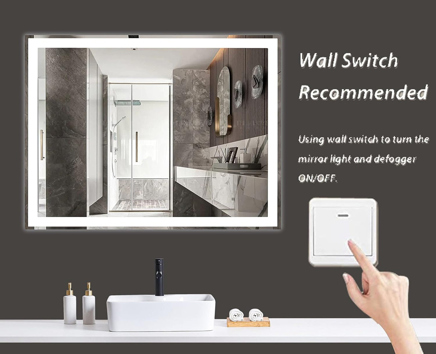36 X 36 Inch LED Bathroom Mirror for Vanity Mirror Wall Mounted with Smart anti Fog,Memory Mirror with Dimmable Light, Makeup Vanity，Smart Mirror