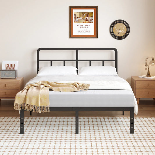 Metal Platform California King Bed Frames with Headboard, 14 Inch No Box Spring Needed Heavy Duty Steel Slat Mattress Foundation/Easy Assembly/Noise Free/Black