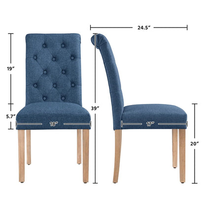 2Pcs Upholstered Parson Dining Chair High Back, Blue