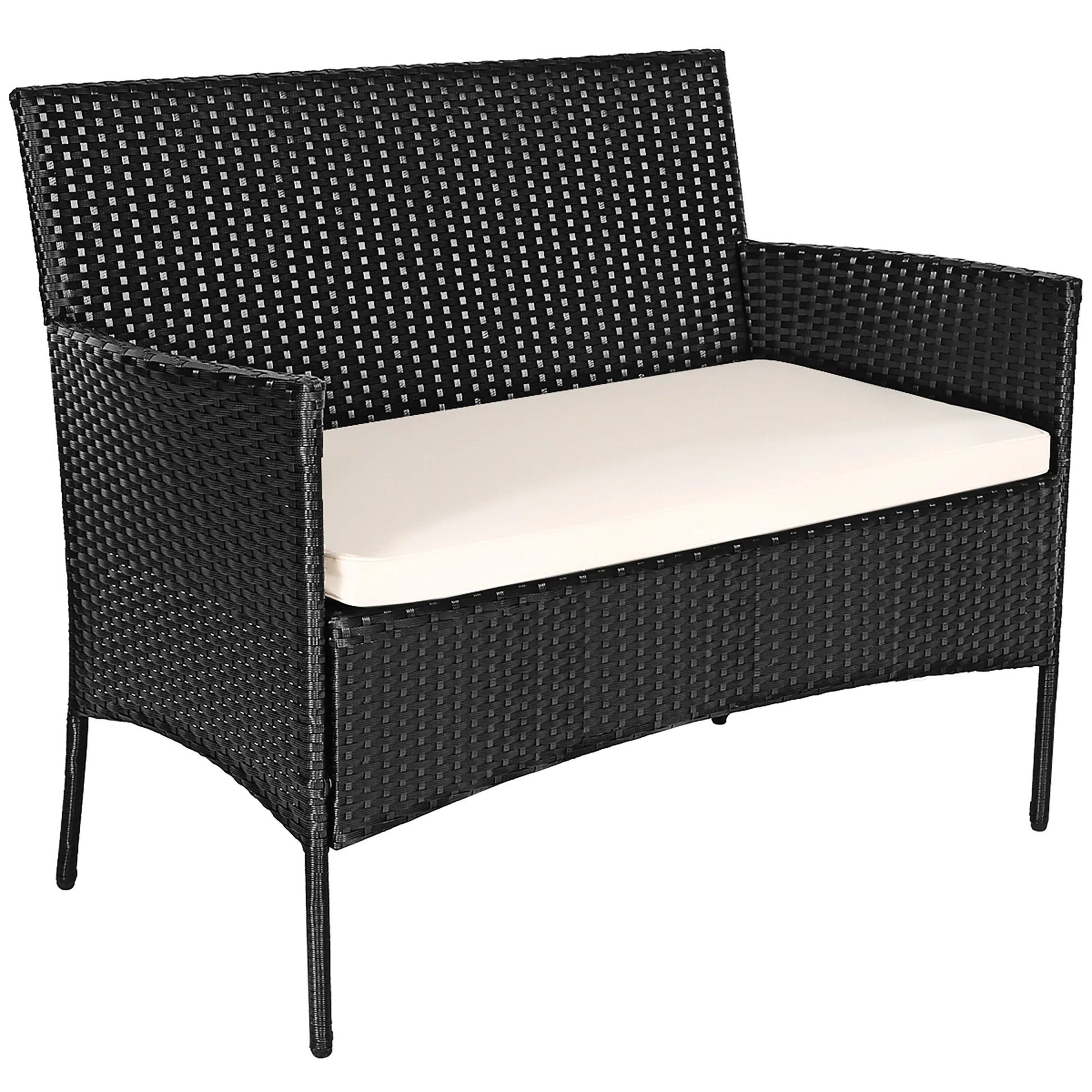 4PCS Patio Rattan Furniture Set Cushioned Sofa Coffee Table Backyard Porch White