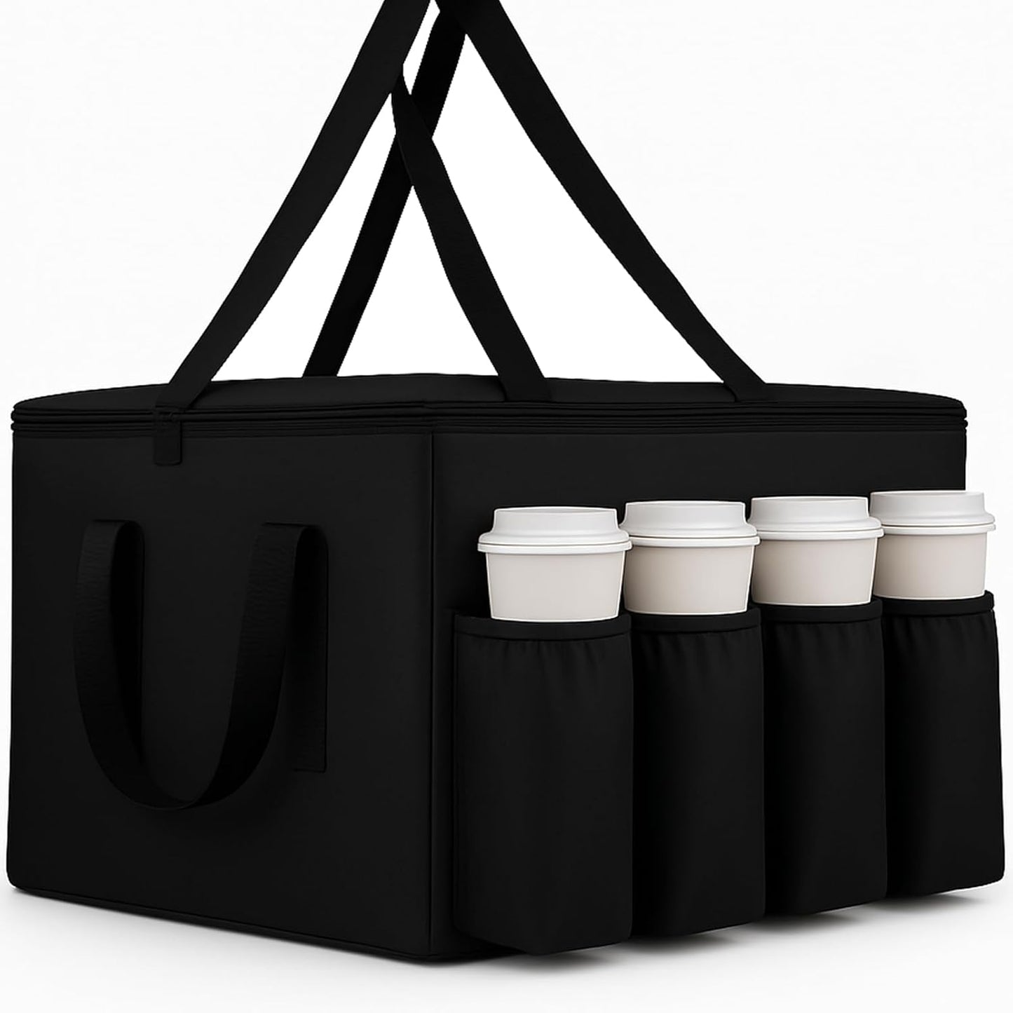 Catering Bag for Doordash 22X14X13 Hot Boxes Insulated Food Delivery Bag with Cup Holders/Drink Carriers Premium XXL, Great for Beverages, Grocery, Pizza, Commercial Quality Hot and Cold