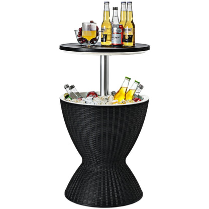 8 Gallon 3 in 1 Patio Rattan Cooler Bar Table Adjust Ice Bucket Black