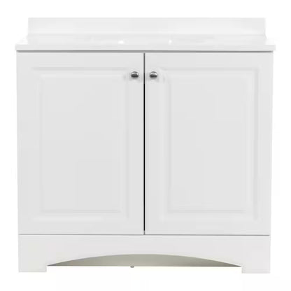 37 In. Single Sink White Bath Vanity with Cultured Marble Top (Assembled)