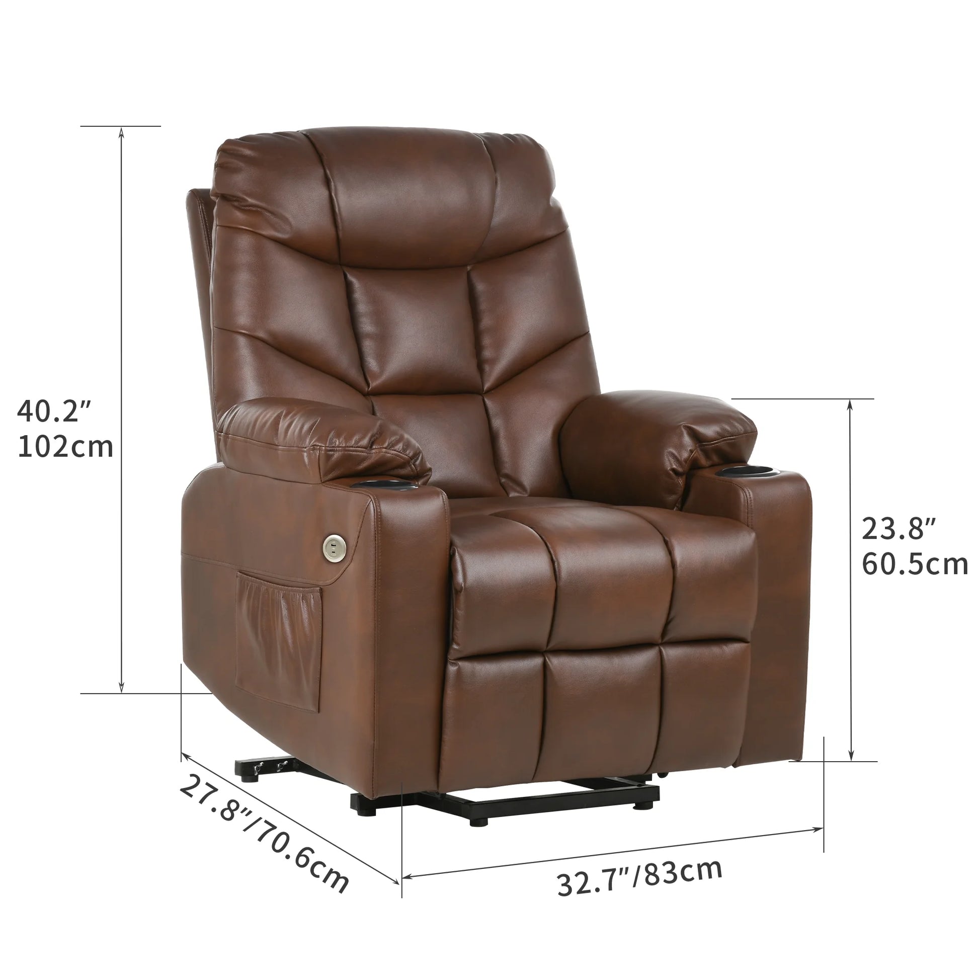Power Lift Recliner Chair Heated PU Leather with Massage, Brown