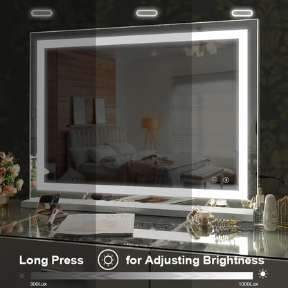 32''X23'' Vanity Mirror with Lights Bluetooth Tabletop Wall Mount Metal White