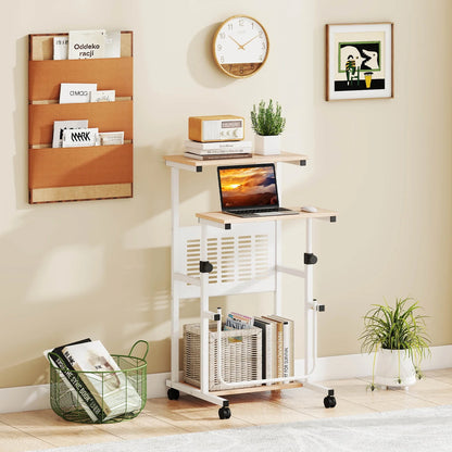 Adjustable Standing Desk with Footrest Mesh Panel Lockable Wheels Sit Home Office