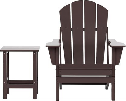 WO Home Furniture Adirondack Chair Table Set of 2 PCS Outdoor Folding Chair W Side Table Weather/Uv Resistant for Lawn, Garden, Bon Fire, Balcony (Dark Brown)